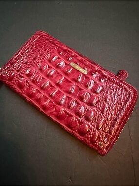 Brahmin Burgundy Croc-Embossed Zip Around Wallet